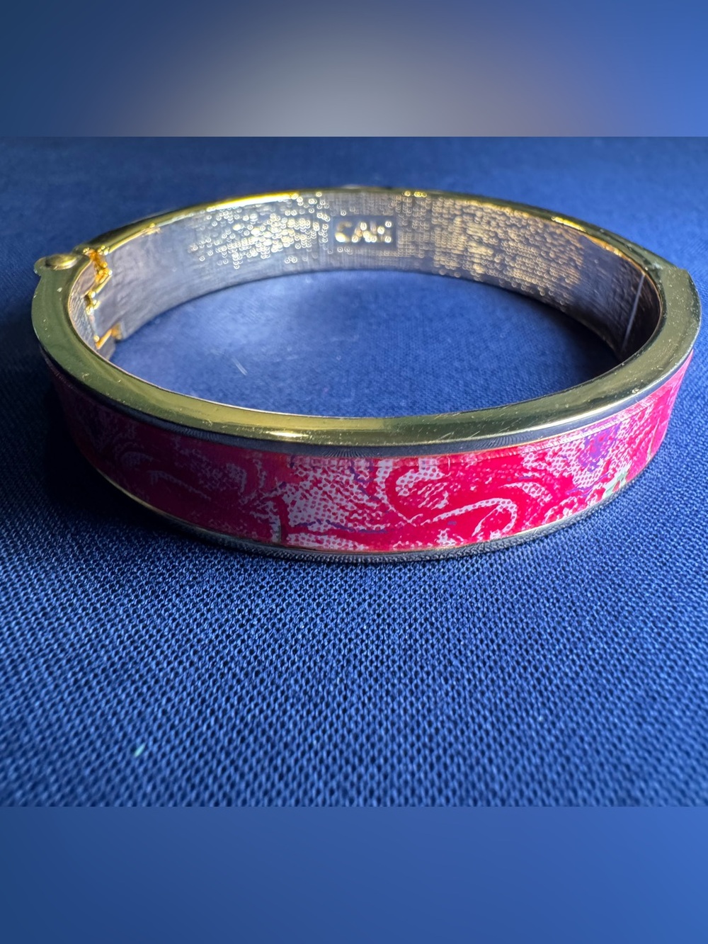CAbi Gold-Tone Bangle with Pink Patterned Inlay